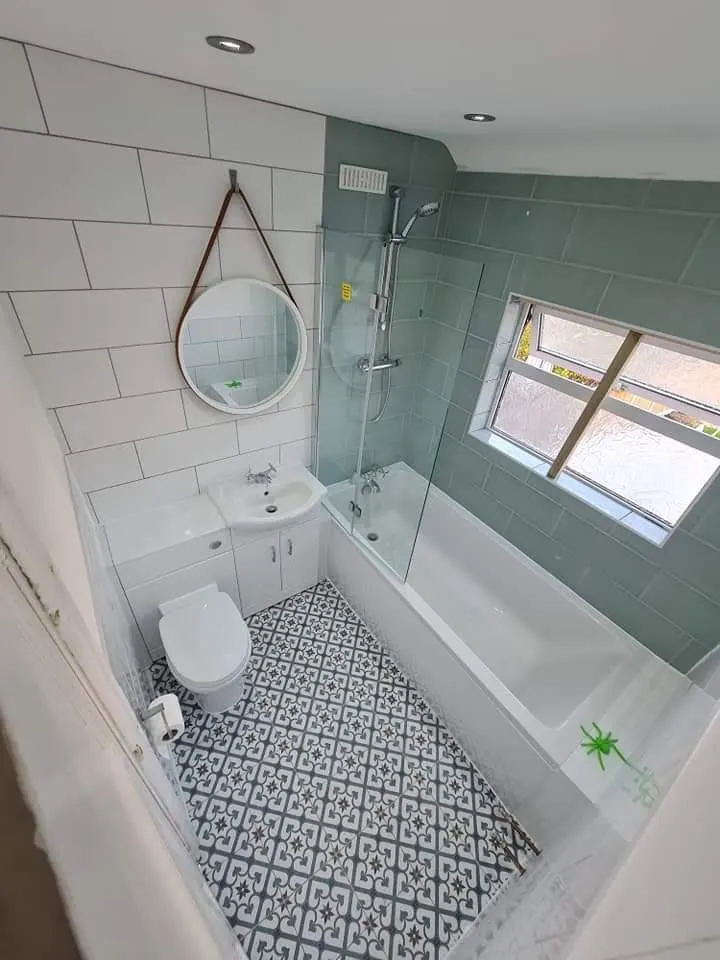 Finished contemporary bathroom renovation with carefully fitted fixtures