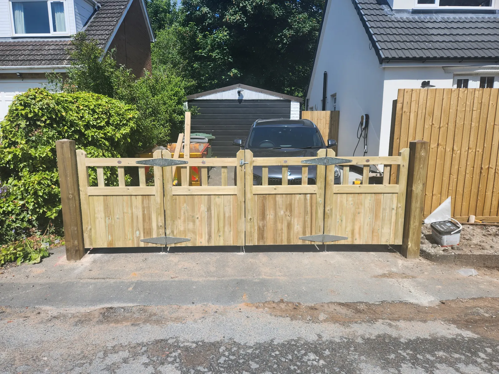 Newly installed timber gates at a residential property