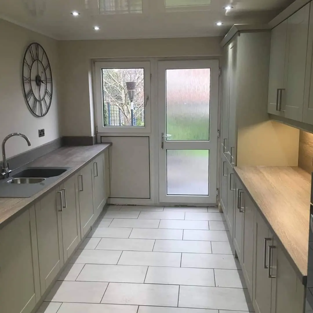Long run of fitted kitchen units and finished countertop